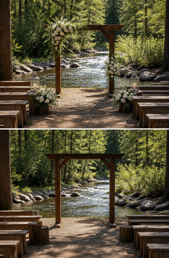 Colorado Forest Wedding Venues: 14 Meaningful Places 17 Riverside ceremony spot with guests seated on a bank.