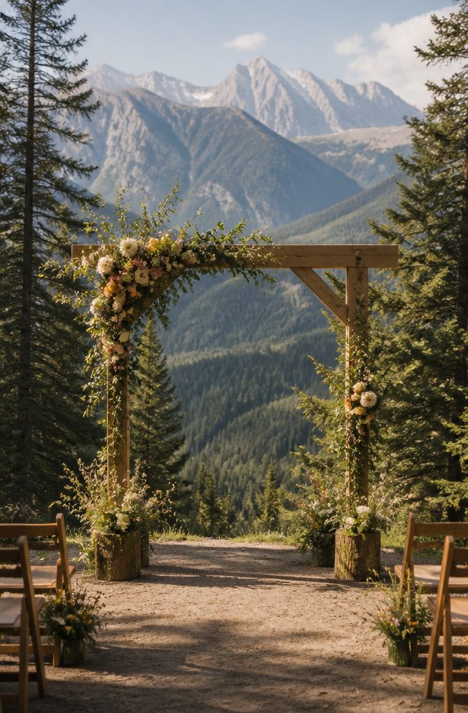 Colorado Forest Wedding Venues: 14 Meaningful Places 14 Forest clearing with wooden altar and mountain view.