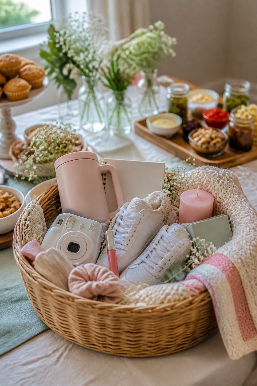 Bridal shower decor reflecting the bride's favorite snacks and items.