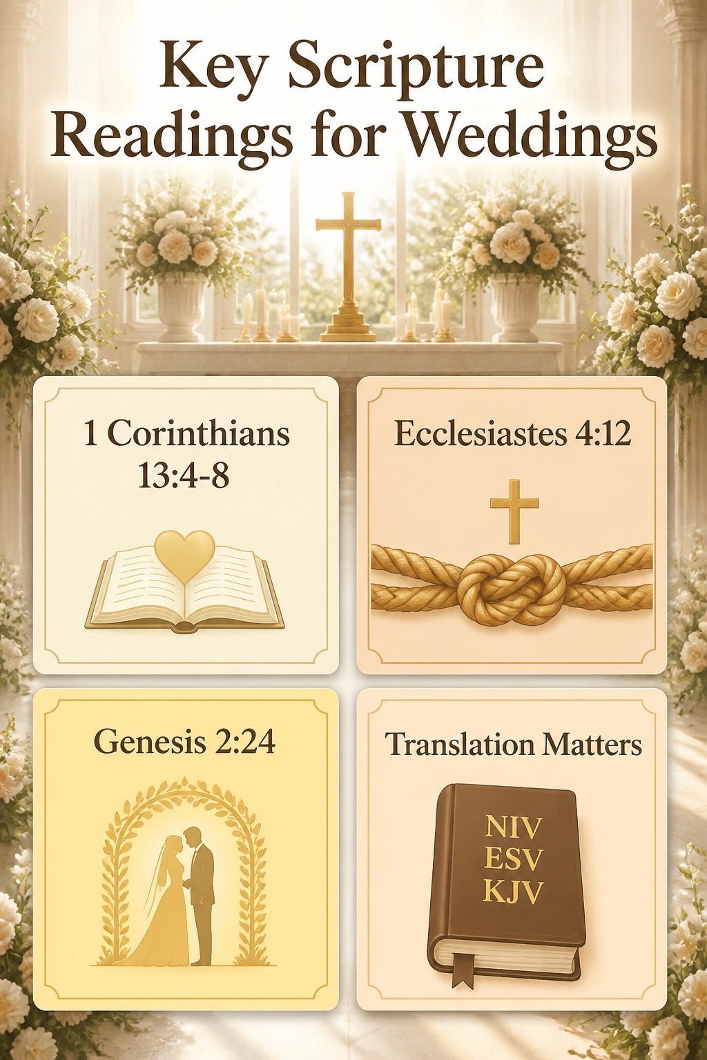 Key scripture readings displayed for wedding guests.