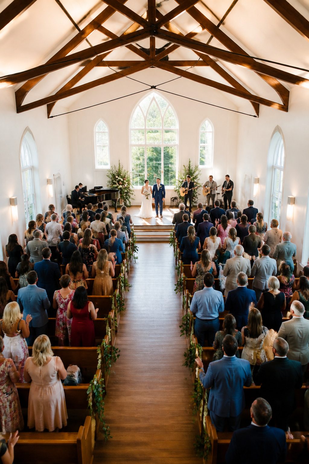 Guests singing together during the wedding ceremony.