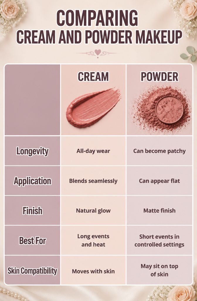 Clean Girl Makeup: A Complete Guide to the Look in 2026 8 Visual comparison of cream and powder makeup applications.