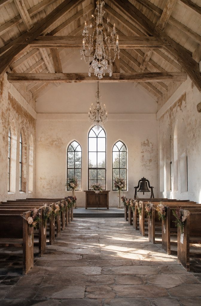 Interior of the Morris Estate's Chapel with a steeple bell.