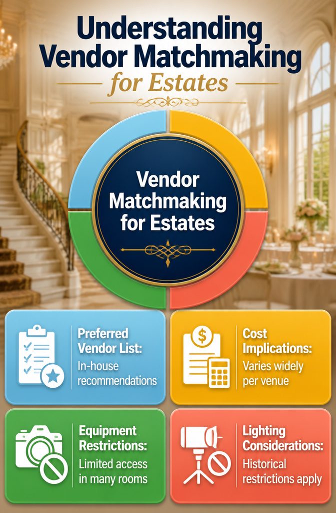 Information on vendor matchmaking for estate weddings.