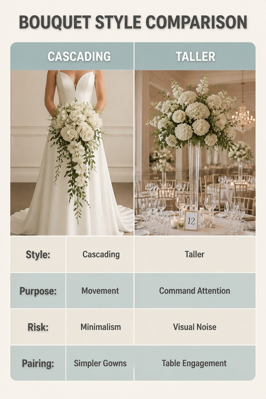 A cascading bouquet displayed at a wedding.