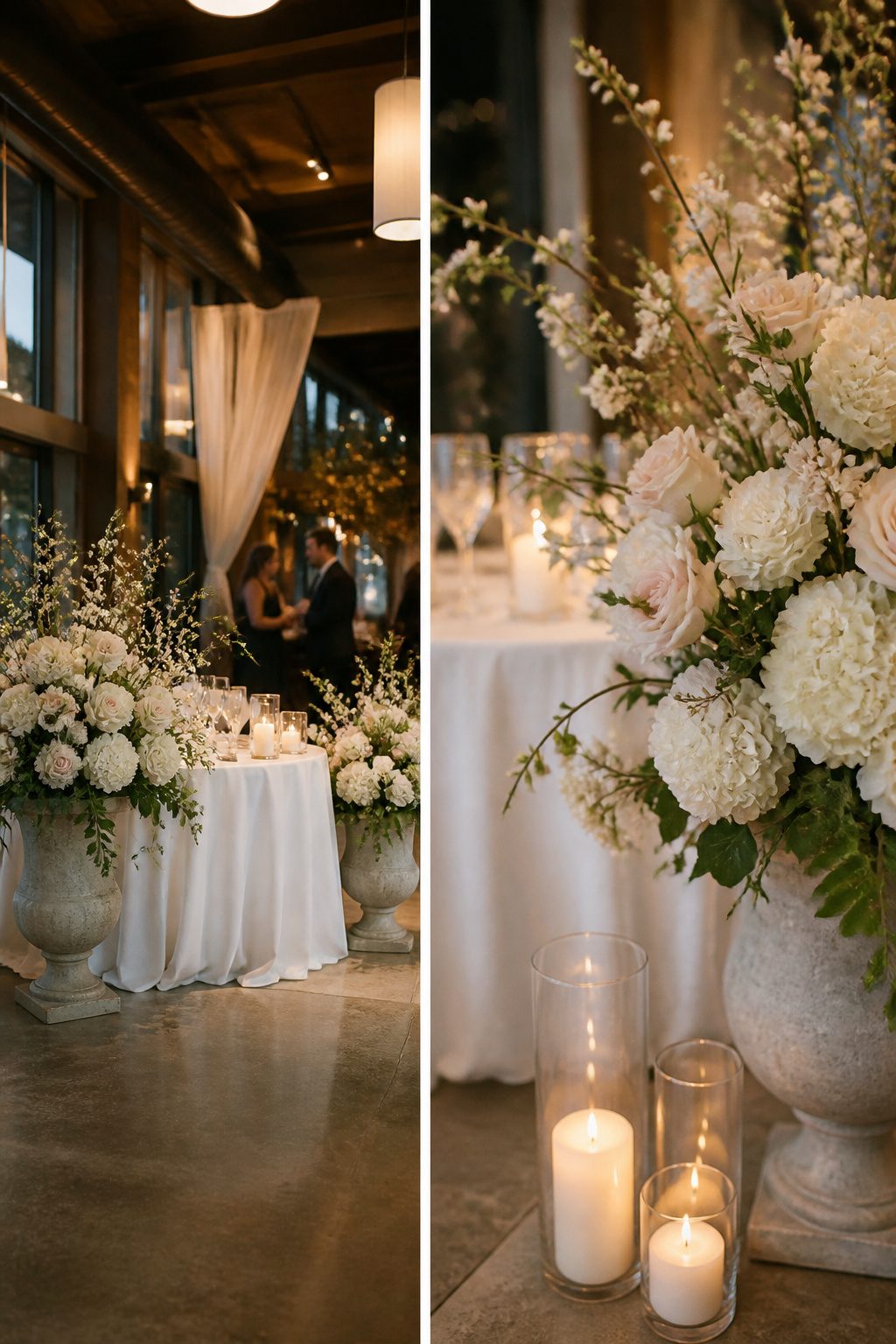 Floral arch reused as a backdrop for the sweetheart table.