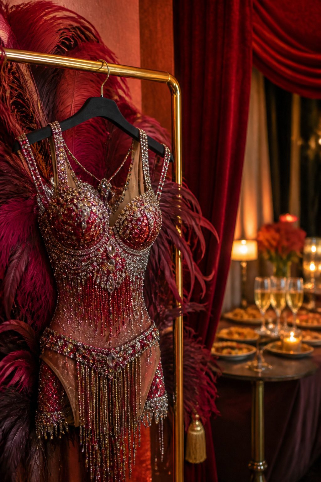 A burlesque dancer performing at a wedding reception.