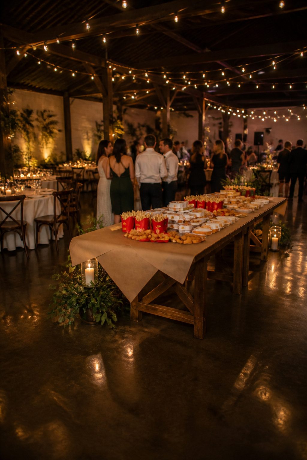 A box of McDonald's burgers and nuggets at a wedding reception.