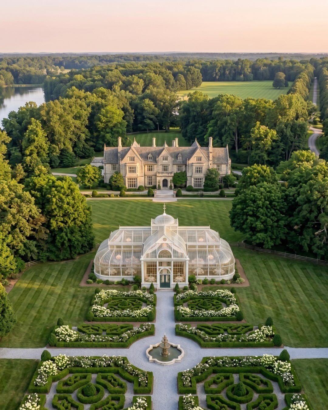 Garden Estate Wedding: 12 Ideas for Ceremony and Reception 1 A large stone manor house with a white conservatory and formal manicured gardens.