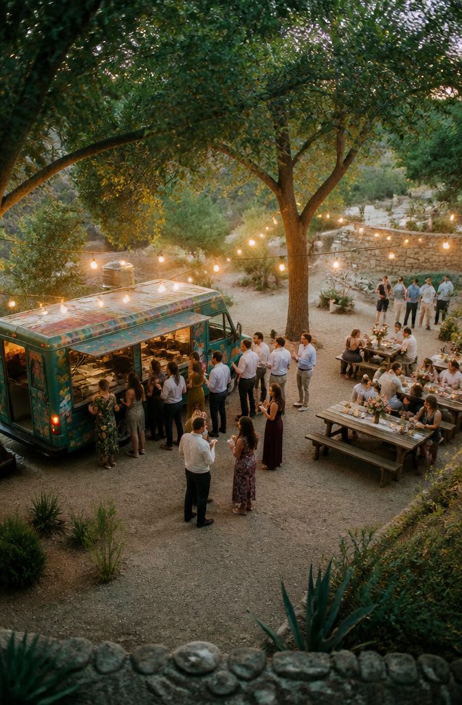 A food truck serving guests at a wedding reception.