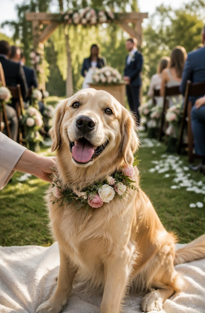 Custom wedding items featuring the couple's pet at the reception.