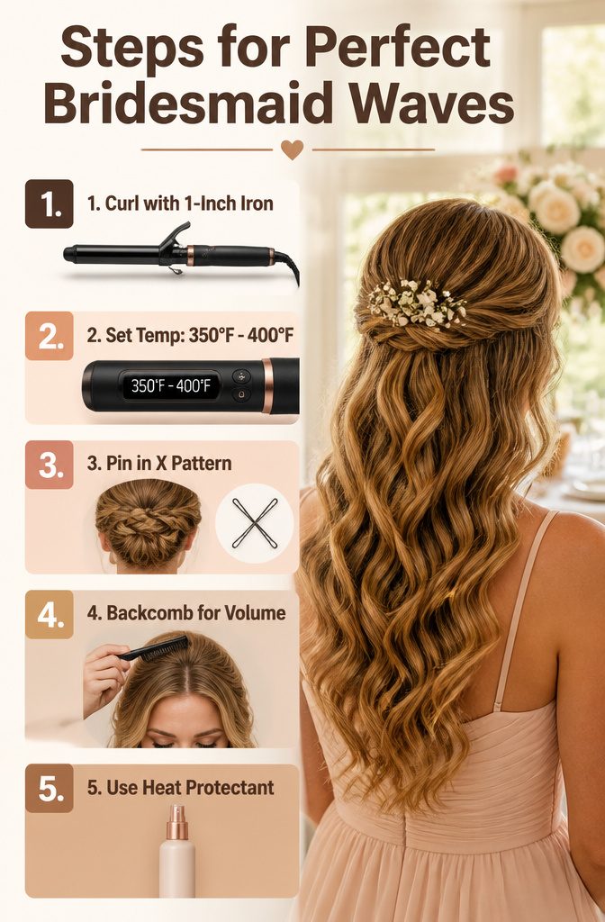 Guide image outlining steps for creating bridesmaid waves.