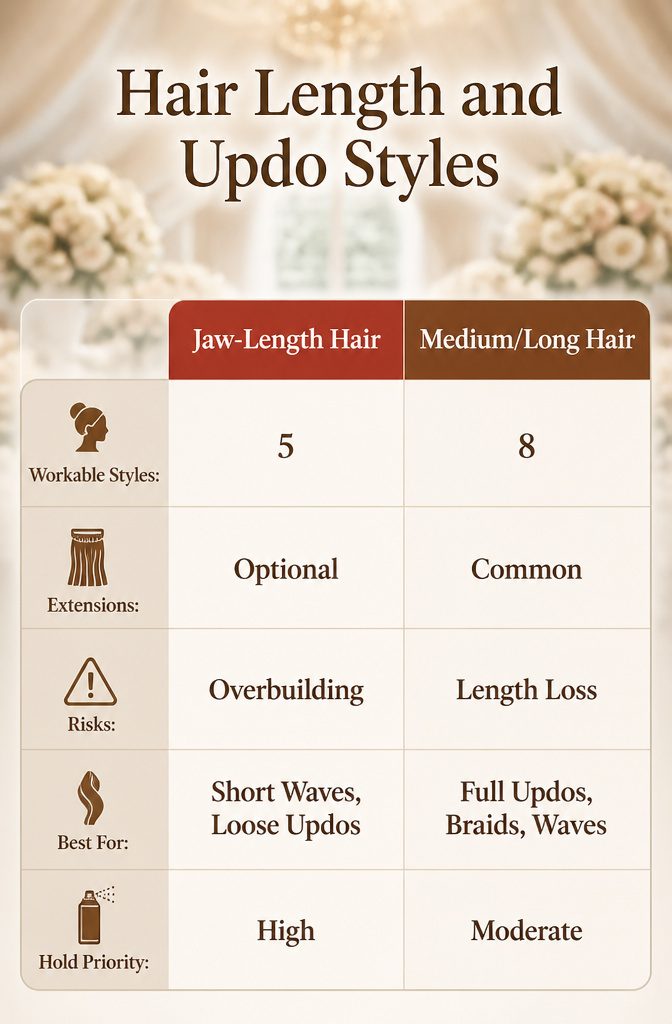 An infographic illustrating hair length and updo styles.