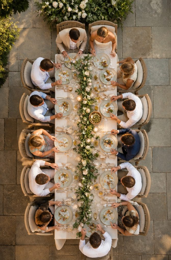 10 Little Wedding Ideas for a Small 2026 Celebration 9 A single long table set for a small wedding dinner.