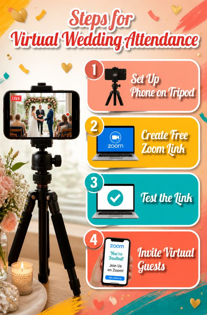 10 Little Wedding Ideas for a Small 2026 Celebration 13 A phone on a tripod ready for virtual wedding attendance.