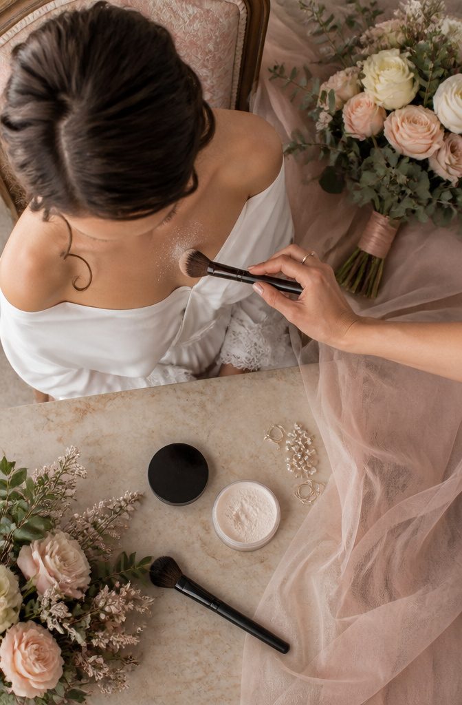 Wedding Makeup: A 10-Step Guide to Your Bridal Look 5 A brush loaded with setting powder ready for application.