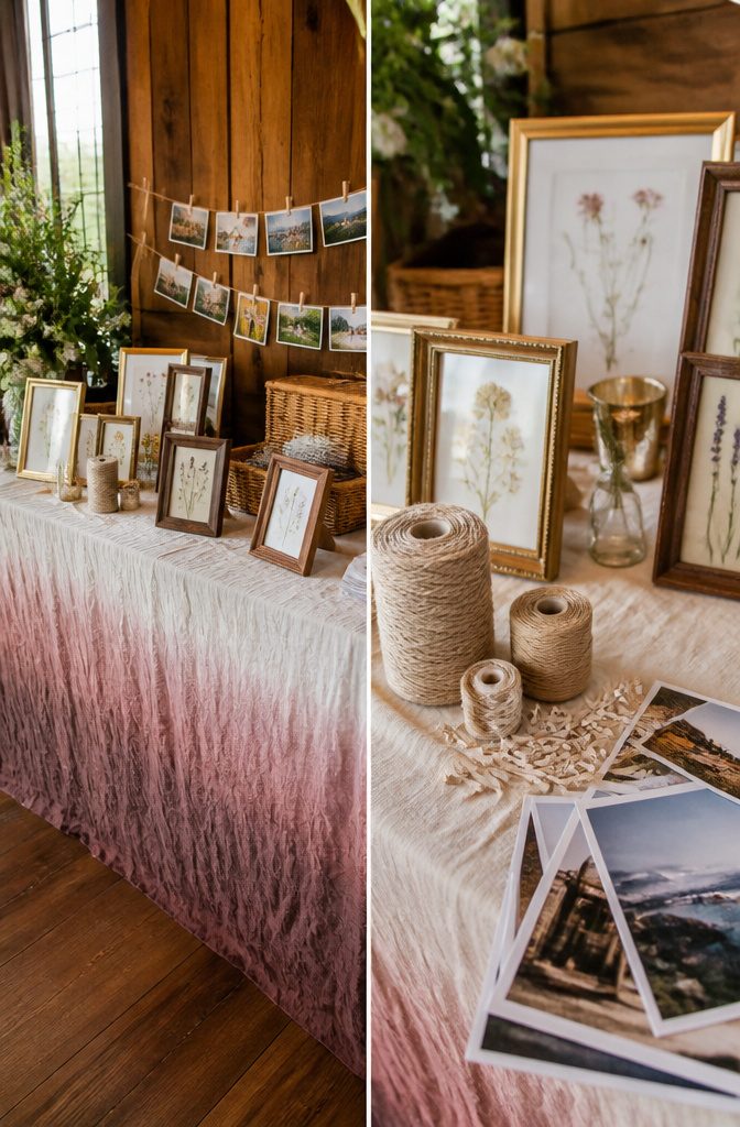 10 Reception Decor Ideas for Every Wedding Style in 2026 11 Thrifted frames with pressed flowers displayed on a gift table.