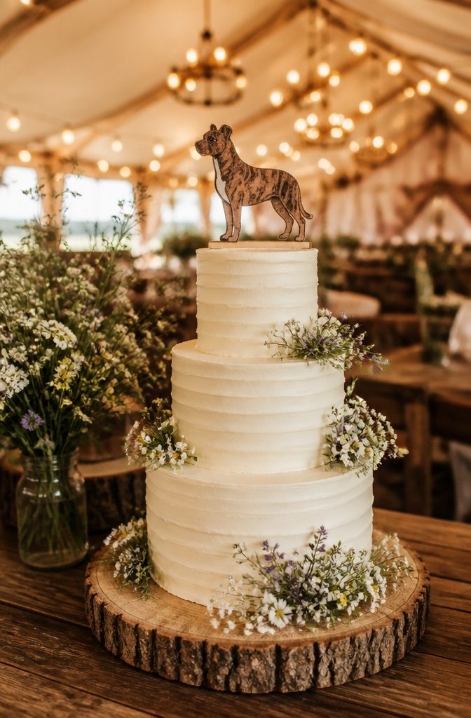 20 Special Wedding Ideas for a 2026 Celebration You'll Remember 5 A custom cake topper resembling a dog sits atop a wedding cake.