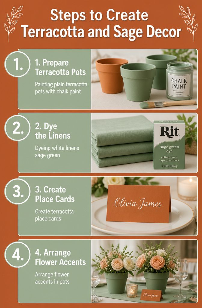 10 Terracotta and Sage Wedding Decor Ideas for Your Reception 13 Steps to create terracotta and sage decor pieces.