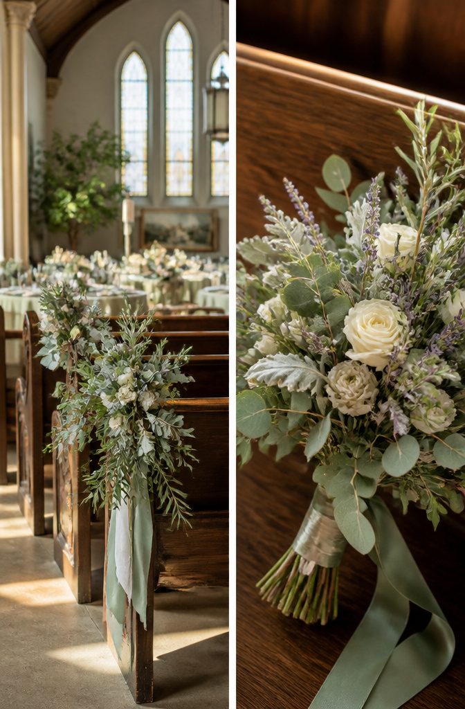 10 Terracotta and Sage Wedding Decor Ideas for Your Reception 4 Bouquet featuring sage foliage, including silver dollar eucalyptus and dusty miller.