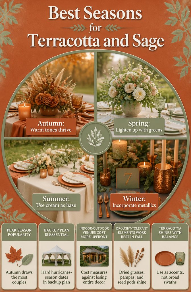 10 Terracotta and Sage Wedding Decor Ideas for Your Reception 14 Seasonal display of terracotta and sage decor for a wedding.