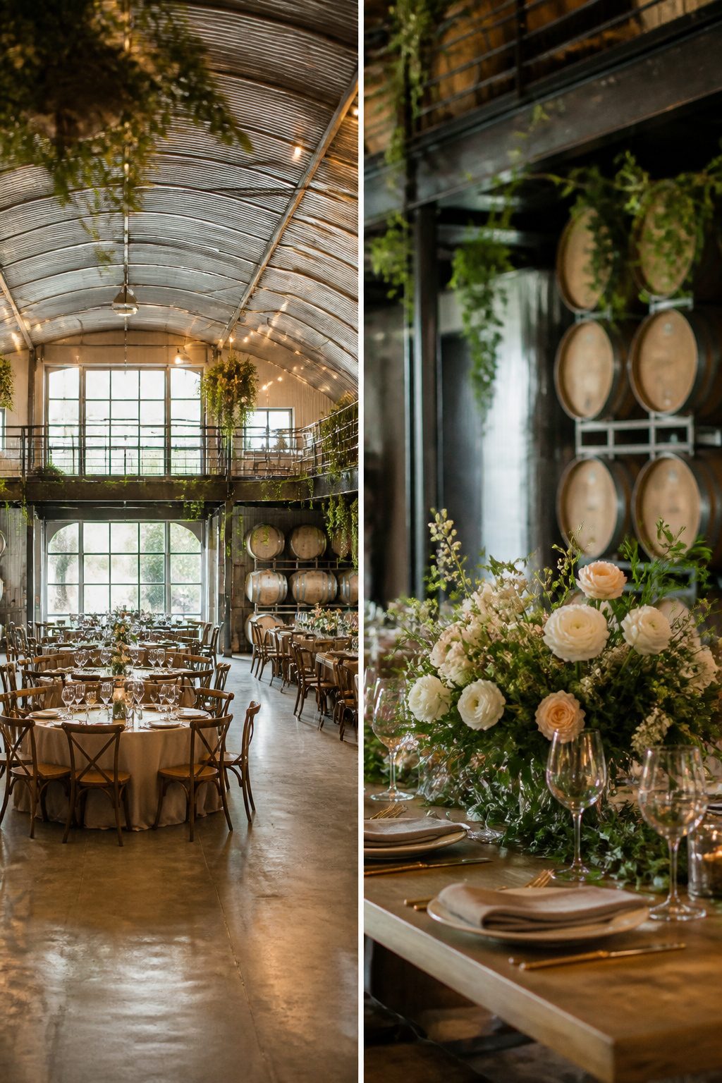 8 Indoor Wedding Venue Types for 2026: Research-Based Picks 3 Coopers Hall Winery & Taproom with arched metal ceiling and wine barrels.