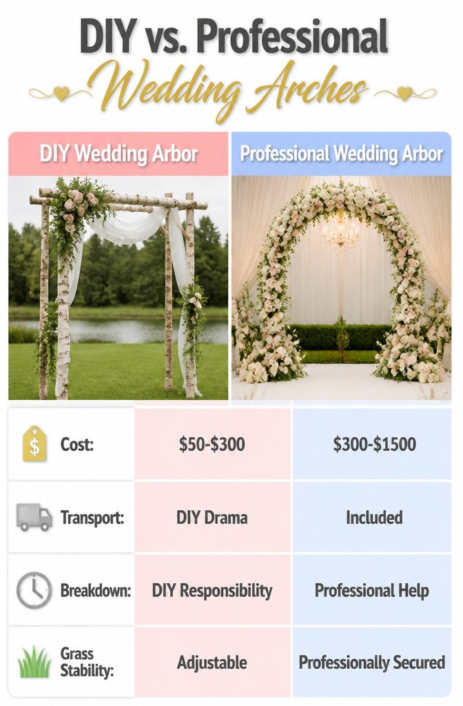 8 Wedding Arbor Decor Ideas for Your 2026 Ceremony 11 Visual comparison of DIY and professional wedding arches.