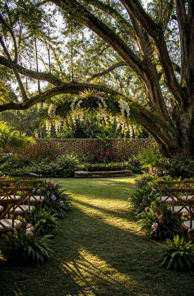 8 Wedding Arbor Decor Ideas for Your 2026 Ceremony 6 Natural wedding arbor made from a live oak branch.