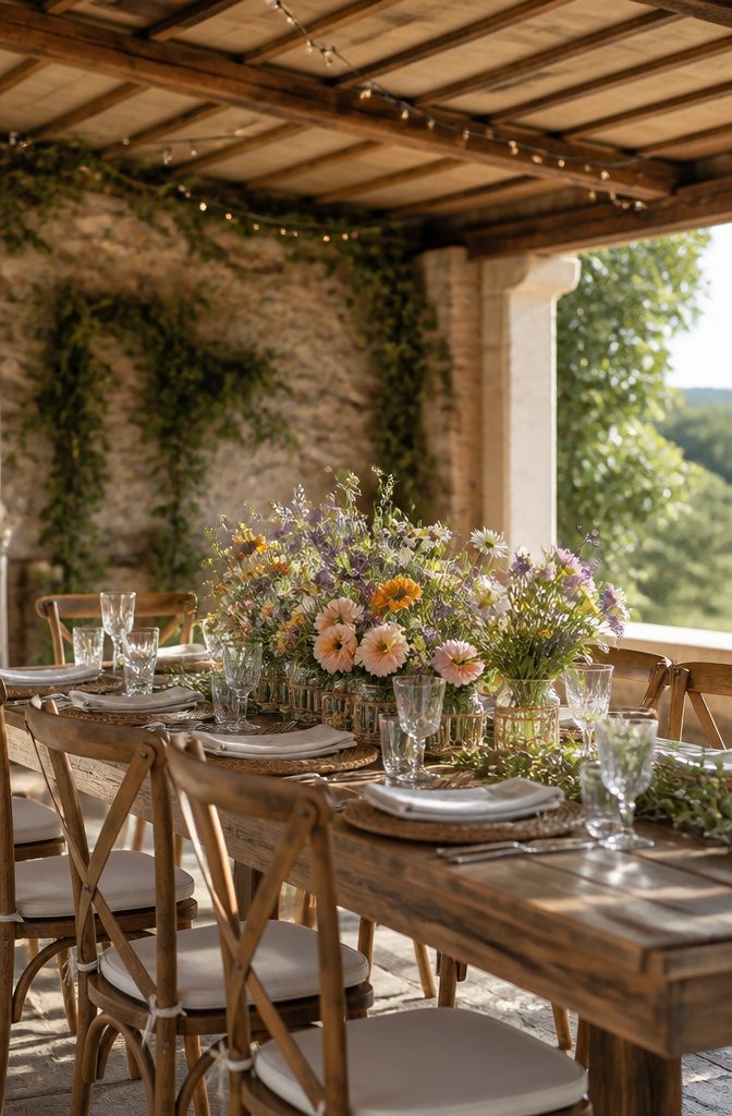 20 Wedding Decor Centerpiece Ideas for Every Reception Table 6 A mix of wildflowers arranged in a rustic style on a reception table.
