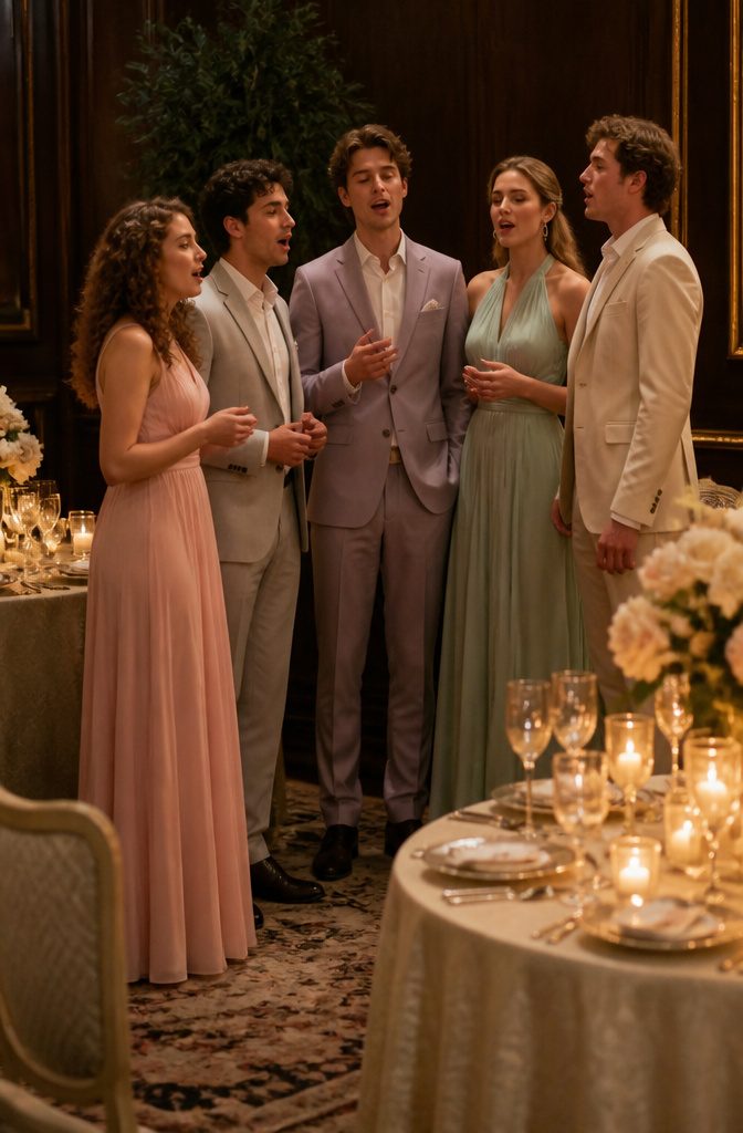 20 Wedding Reception Ideas for a 2026 Party Guests Won't Forget 7 A cappella group performing at a wedding reception.