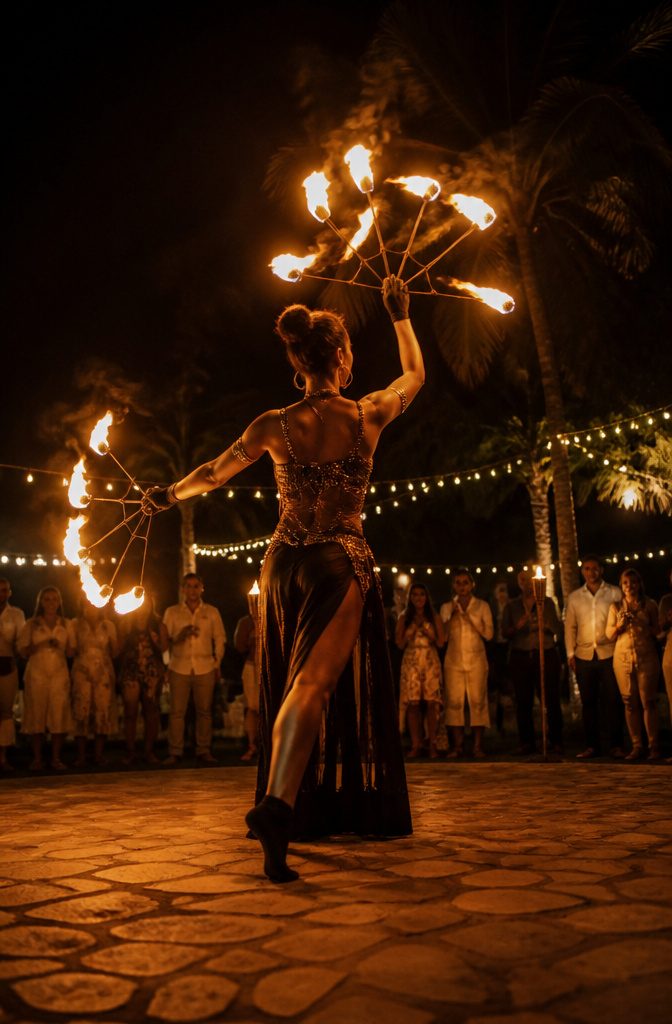 20 Wedding Reception Ideas for a 2026 Party Guests Won't Forget 13 Fire dancers performing at an outdoor wedding reception.