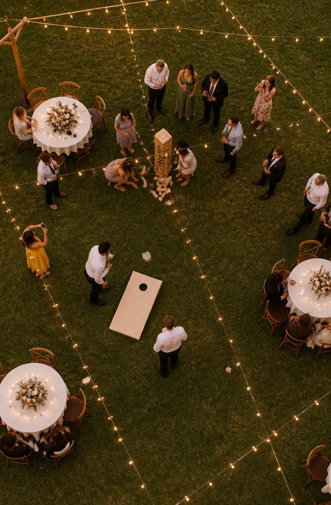 20 Wedding Reception Ideas for a 2026 Party Guests Won't Forget 19 Guests playing lawn games at a wedding reception.