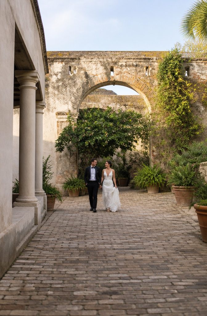 20 Wedding Photography Ideas for 2026 11 Couple walking together during sunset portrait session.