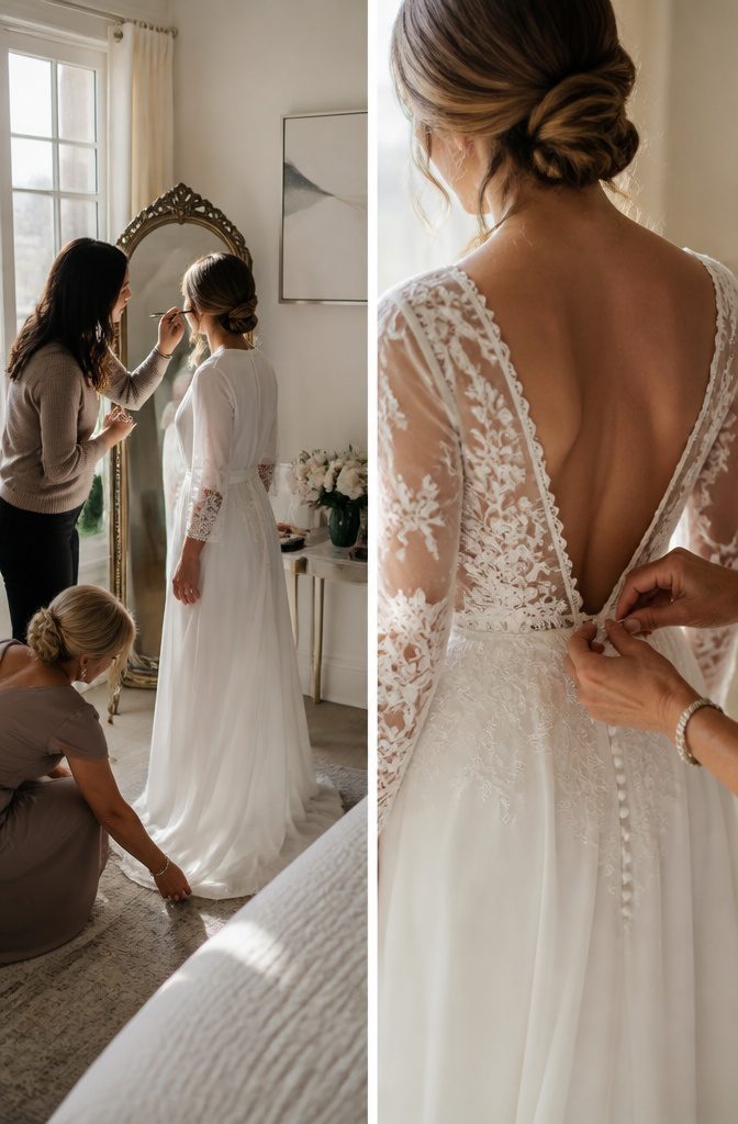 20 Wedding Photography Ideas for 2026 4 Bride in a robe getting ready, standing near a window.