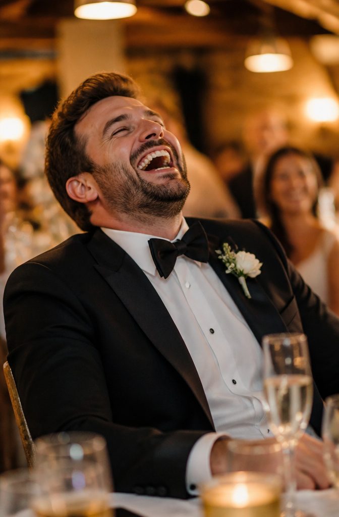 20 Wedding Photography Ideas for 2026 17 Groom laughing during the best man's toast at the reception.
