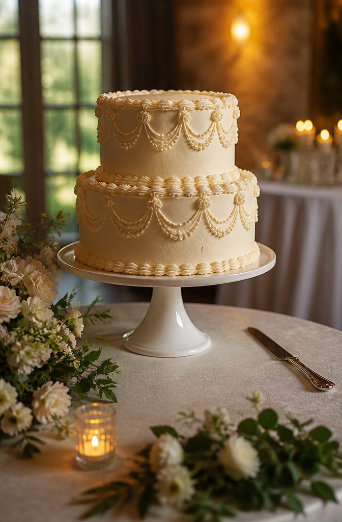 20 Wedding Photography Ideas for 2026 20 Beautifully decorated wedding cake displayed on a table.