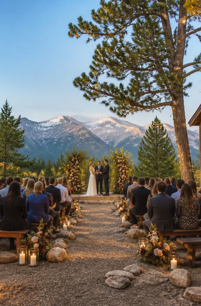 A couple exchanging vows at the altar.
