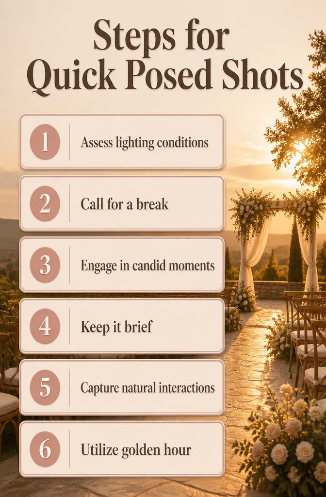15 Wedding Photo Ideas for Bride and Groom | Poses Guide 2026 18 Steps for quick posed shots during a wedding.
