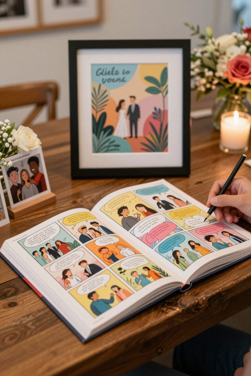 20 Wedding Sign In Ideas Guest Books Couples Actually Keep 19 A comic book guest book with pre-drawn speech bubbles for messages.