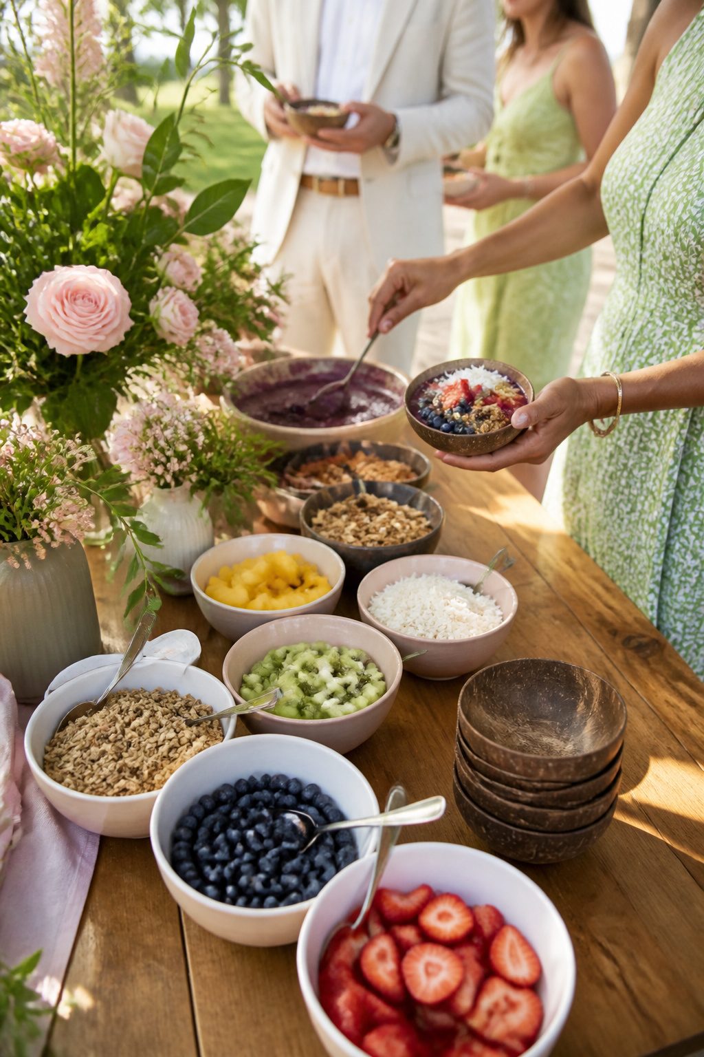 24 Wedding Station Ideas for 2026 Receptions 7 Chilled acai bowls topped with fresh fruits and granola.