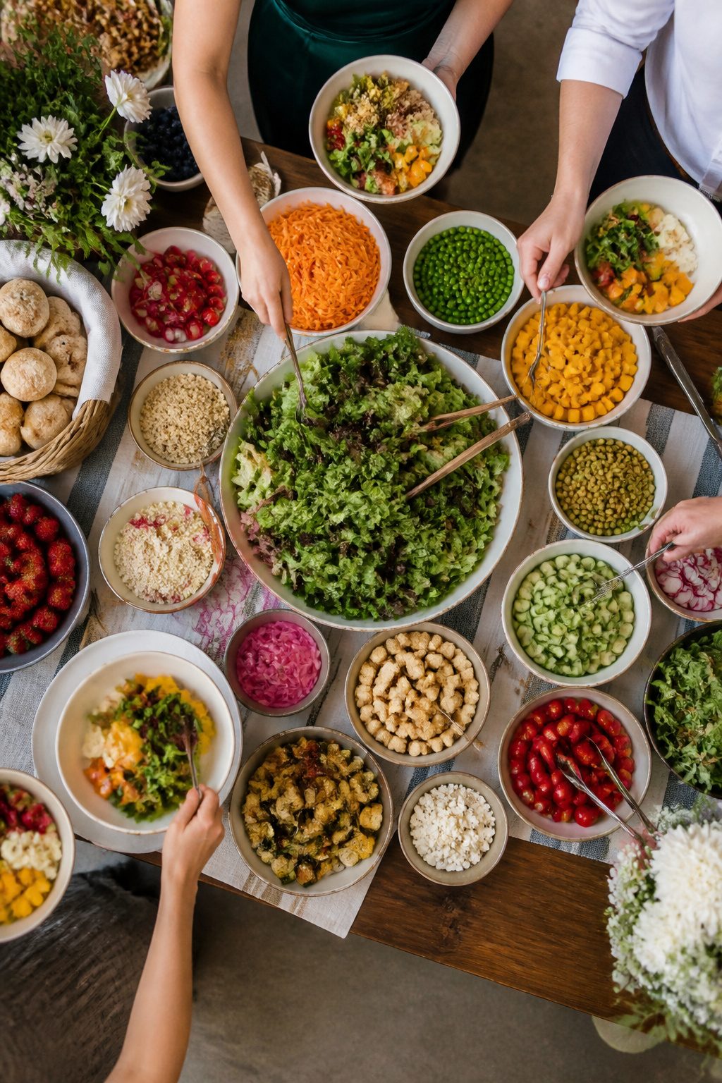 24 Wedding Station Ideas for 2026 Receptions 24 Salad ingredients arranged for guests to create their own salads.