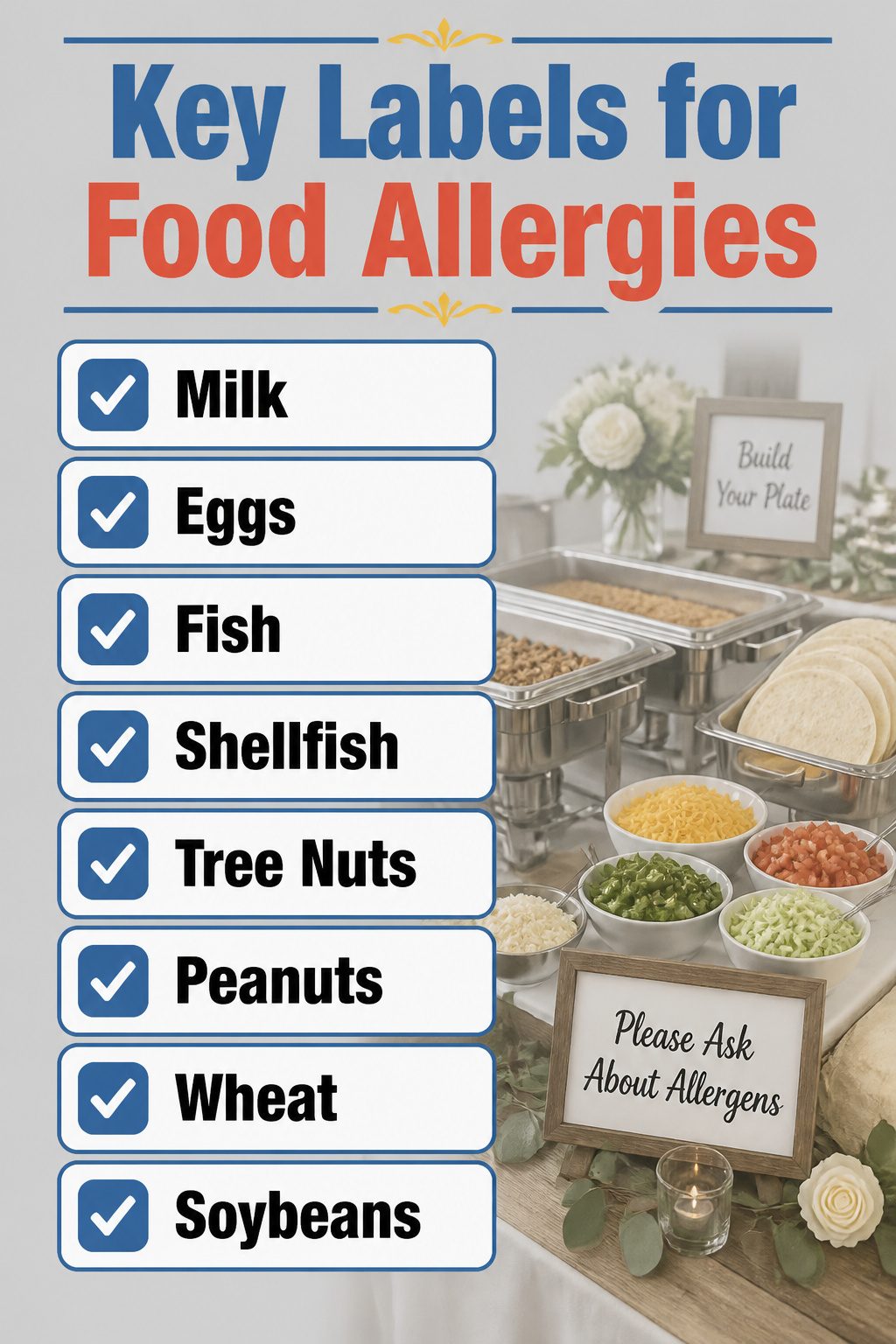 24 Wedding Station Ideas for 2026 Receptions 27 Labels on food items indicating allergens and dietary information.