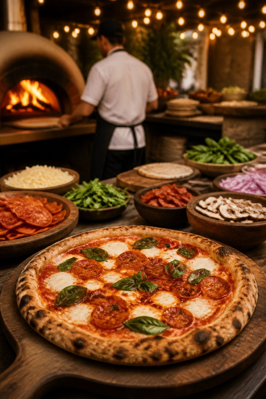 24 Wedding Station Ideas for 2026 Receptions 17 A variety of pizzas displayed at a wedding reception.