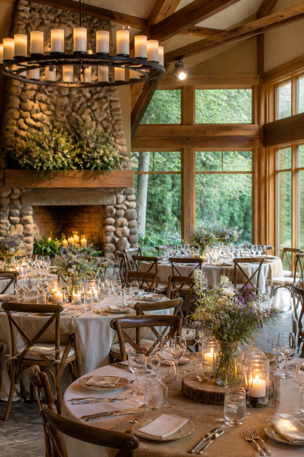 9 Indoor Wedding Venue Ideas for 2026: From Warehouses to Museums 4 Cozy reception area at Willows Lodge with wooden beams and candlelight.